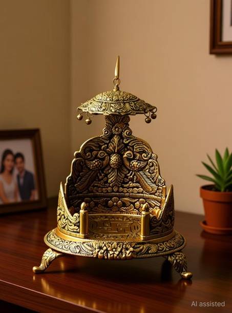 sanskaari Singhasan for ladoo Gopal, Bal Gopal, Metal Singhasan for Krishna Idol Decorative Showpiece  -  18 cm