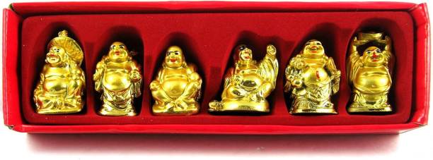 SK Craft Feng Shui Golden Laughing Buddha 6 Figurines Set Happy Man,Feng-Shui Kuberar Statue-5x3.5x3 (LxBxH) CM, laughing buddha for wealth and happiness Decorative Showpiece  -  6 cm