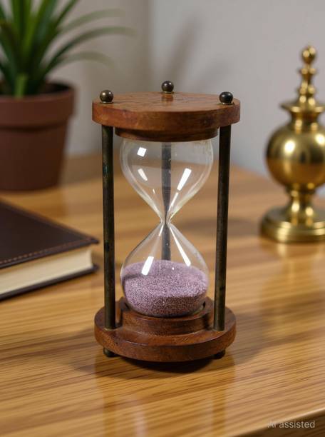 GOLA INTERNATIONAL Antique Wooden and Metal Sand Timer Hour Glass Sandglass Clock Decorative Showpiece  -  7 cm