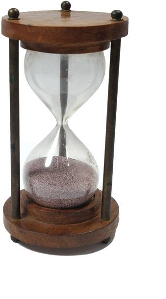 GOLA INTERNATIONAL Antique Wooden and Metal Sand Timer Hour Glass Sandglass Clock Decorative Showpiece  -  7 cm