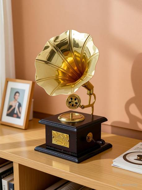 Asha Enchant Decor Brass Vintage Gramophone Classic Decor For Home Office Table Gift Item Decorative Showpiece - 23 cm