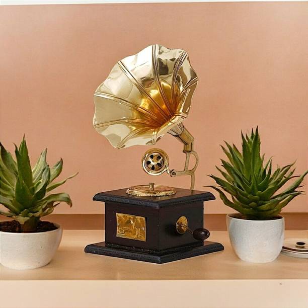 Asha Enchant Decor Brass Vintage Gramophone Classic Decor For Home Office Table Gift Item Decorative Showpiece  -  23 cm