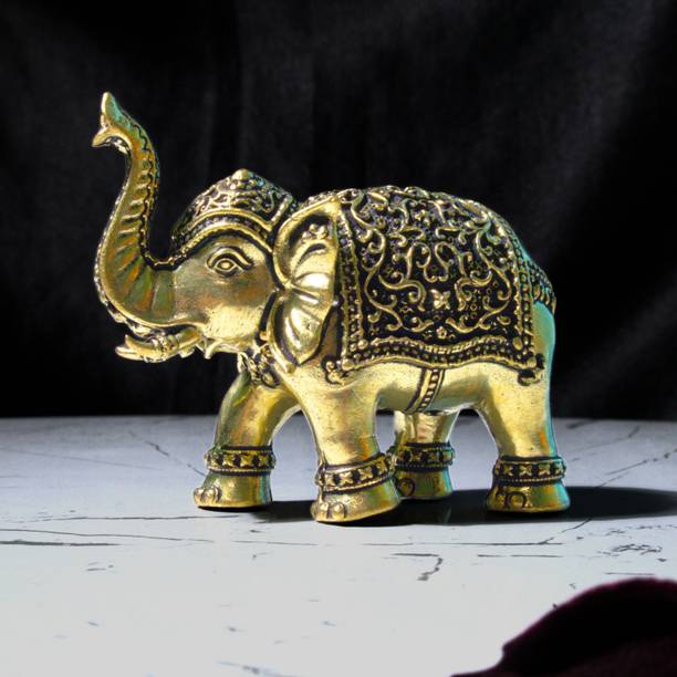 Antiqar Brass Elephant Showpiece | Decorative Figurines for Temple, Home & Office Decorative Showpiece  -  5 cm