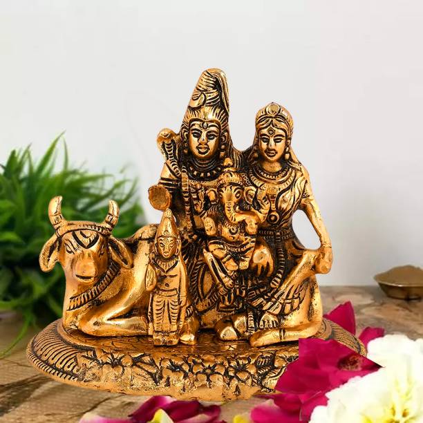NOKTUS Shiv Parivar Ganesh ji idol, Kartik ji idol,Shiva Parvati ji idol with Nandi ji Decorative Showpiece  -  13 cm