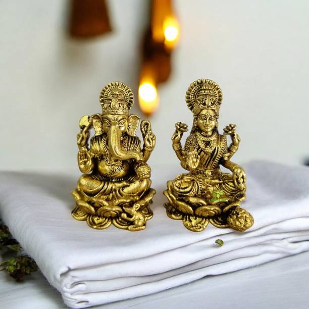 Aakrati Brass Lakshmi and Ganesh Pair| Elegant Statues of Brass| Temple Decor Decorative Showpiece  -  5.08 cm