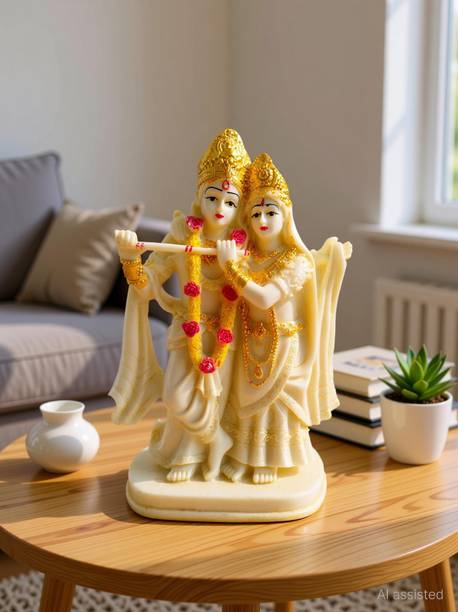 HUBZONES Antique Finish Lord Radha Krishna Love Couple Statue Hindu God Makhan chor Decorative Showpiece  -  21 cm