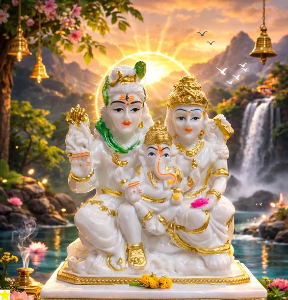 BZILO SHIV PARIVAR Statue For Home Temple, Car Dashboard Gift Design May Vary F39 Decorative Showpiece  -  10 cm