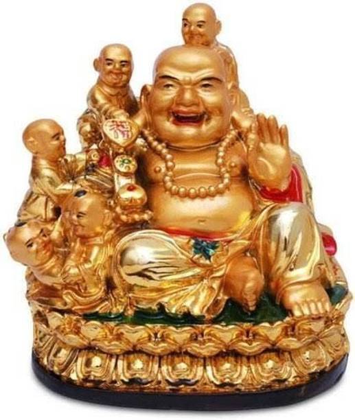 DLM FENG SHUI LAUGHING BUDDHA with children babies with ingot (8x8x7 cm) Decorative Showpiece - 10 cm