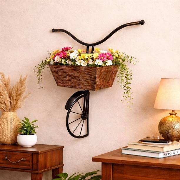 BOSCO Handcraft Vintage Metal Bicycle Wall Planter with Basket Decorative Showpiece  -  35 cm