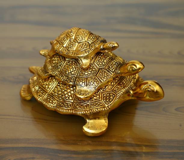 Chhariya Crafts Metal Feng Shui Set Of 3 Tortoise Family for Good Luck Decorative Showpiece  -  12.5 cm