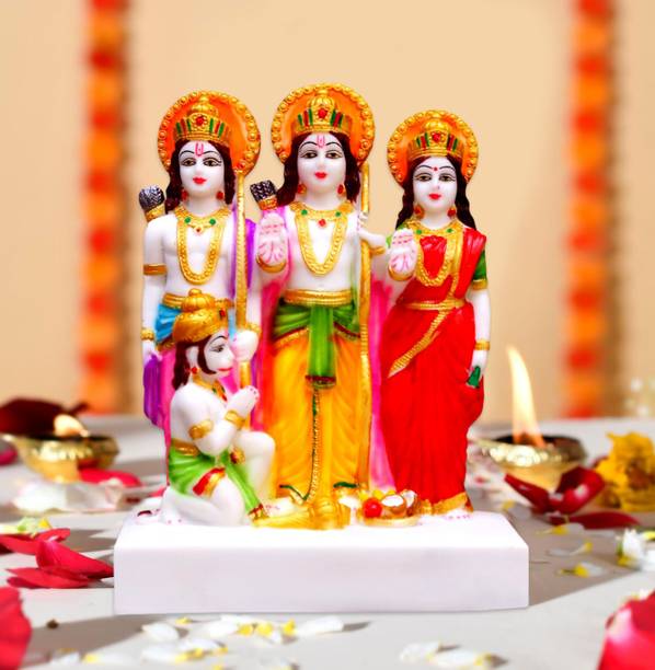 Cyan Handicraft Marble Dust Ram Darbar Murti Ram Laxman Sita and Hanuman Idol for Diwali Puja Decorative Showpiece  -  24 cm