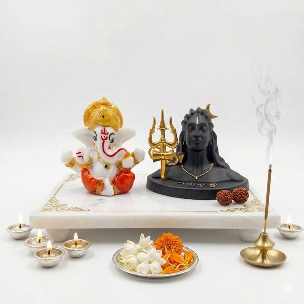 Murtiva decor Ganesha & Shiva God Idol Set for Car Dashboard Statue Home Decor Gift Showpiece Decorative Showpiece  -  7.5 cm