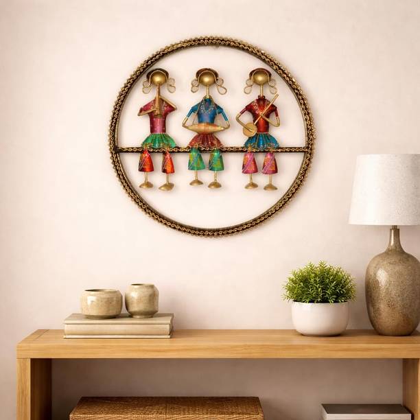 CraftVatika Metal Rajasthani Musician Wall Decor | Handcrafted Wall Hanging (15.3 Inch) Decorative Showpiece  -  39 cm