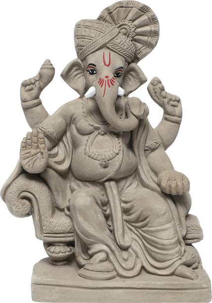 KSI Eco-Friendly 8.6 Inch Lalbagh Ganesh Idol | Water Soluble | Unpainted Murti Decorative Showpiece  -  22 cm