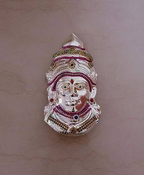 Puja Celebrations German Silver Devi Decorated Face 7 inches Decorative Showpiece  -  17 cm