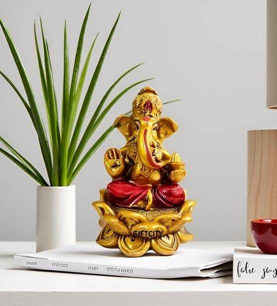 GIFTCITY Multicolor Small Ganesha Idol Polyresin Showpiece for Car Dashboard Decorative Showpiece  -  7 cm