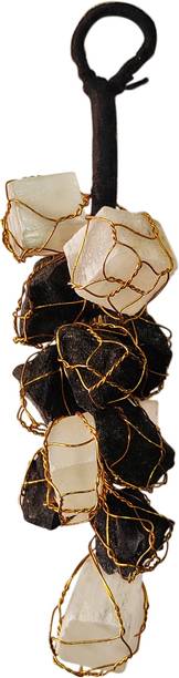 9dzine Black Tourmaline/Selenite Rough Chunks Vaastu Door Hanging (Black & White) Decorative Showpiece  -  15 cm
