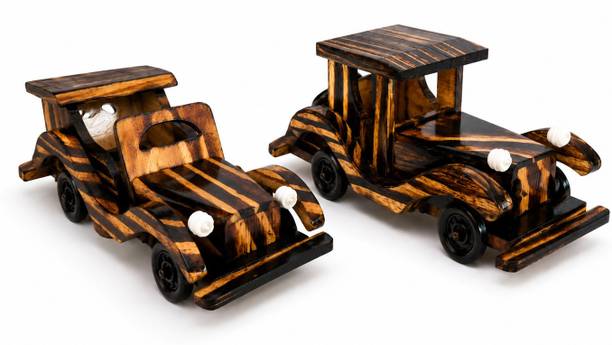 AKSHITA TRADERS Pack of 2 Handcrafted Wooden Vintage Car Showpiece for Home & Office Decor | Decorative Showpiece  -  10 cm