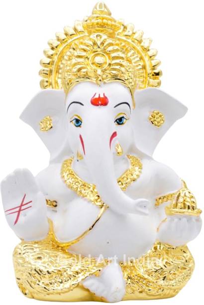 Gift Gallary By Naina Packer Ganesh Idol (Gold Plated ) for Car Dashboard Small Ganesha Murti Ganpati Idol Decorative Showpiece  -  9 cm