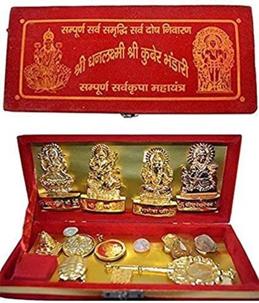 HOUSEOFASTRO Brass Sri Dhan Laxmi Kuber Bhandari Yantra, Sri Laxmi ji Ganesh ji Saraswati Decorative Showpiece  -  8 cm