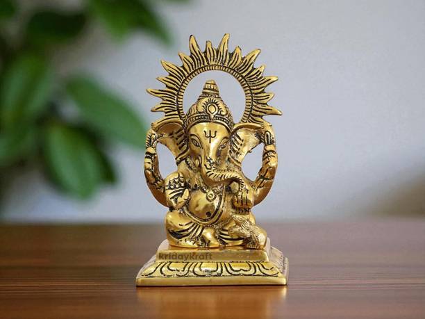 KridayKraft Ganesha Idol Golden Metal 15 cm Decorative Murti Decorative Showpiece  -  15 cm