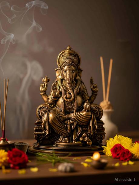 SILAII Lord Ganesha Idols for pooja- Divine Sculpture Decorative Showpiece - 12.7 cm