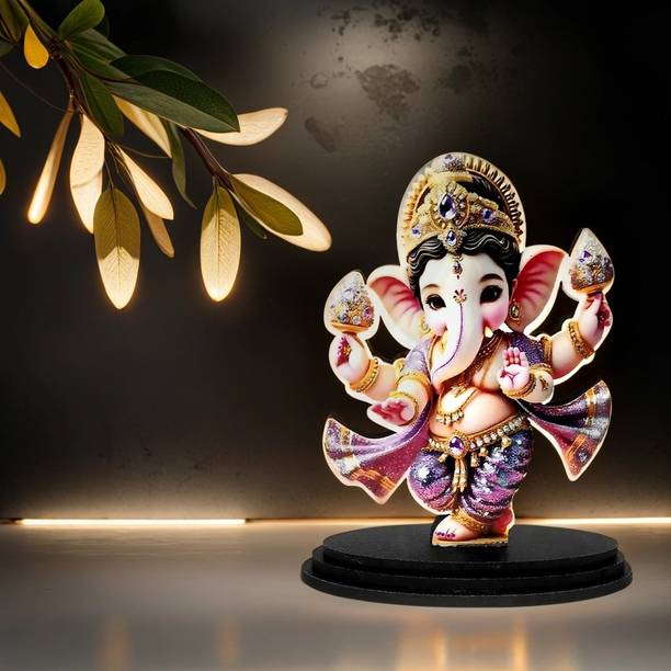 Pundriksh Mdf Cutout Ganesha/ganpati/vighanharta 2d Idol Wooden Sticker Statue God Stand Decorative Showpiece  -  8.5 cm