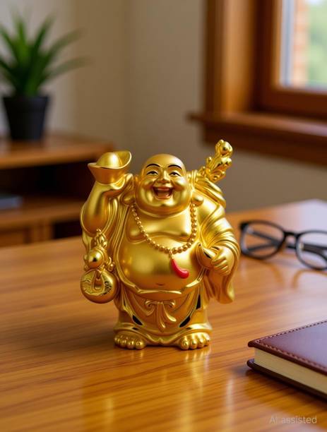 tskutty Small Laughing Buddha Statue Set of 6 for Good Health, Happiness in your Home Decorative Showpiece - 12 cm
