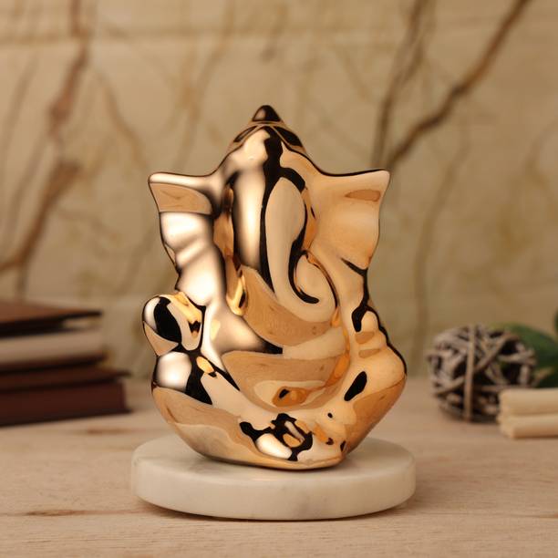 sculpmart Ceramic Ganesha Idol For Pooja Mandir And Car Dashboard For Luck And Prosperity Decorative Showpiece  -  12 cm