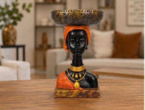 Vau Art and Craft African Woman Head Bowl Figurine Decorative Showpiece  -  33 cm