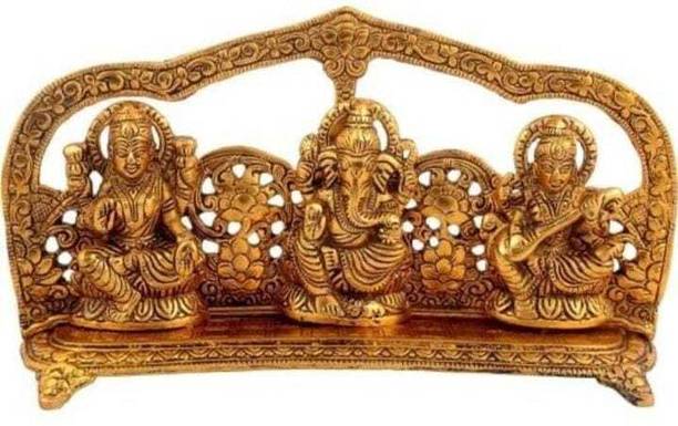 shri veds Metal Antique Laxmi Ganesh Saraswati Idol Decorative Showpiece  -  10 cm