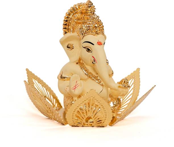 Artivoke Gold Plated Ganesh Ji Idols For Car Dashboard|Lord Ganesh Statue For Gift Decorative Showpiece  -  10 cm