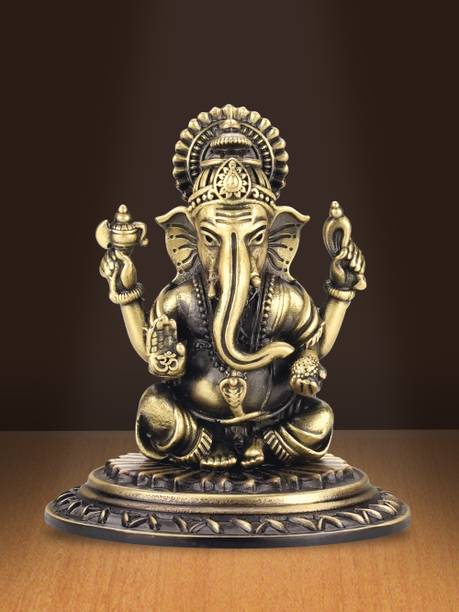SHILPKALA 2.2 Inch Brass Ganesh God Idol with Cobra Belt for Home, Office, Worship & Gift Decorative Showpiece - 5.8 cm