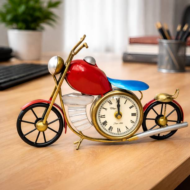 Desi Craft Decor Handcrafted Metal Bike Clock | Vintage Motorcycle Table Decor for Office, Home Decorative Showpiece  -  17 cm