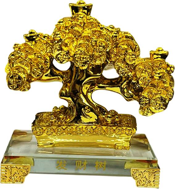 numeroastro Feng Shui Vastu Lucky Coins Tree | Wealth Tree in Resin On Glass Stand Decorative Showpiece  -  12 cm