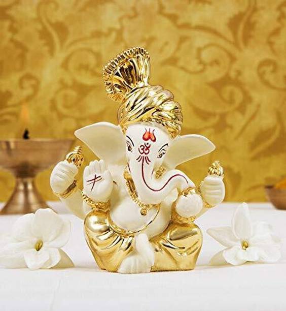 shyam lalla handicraft Ganesha Idol (Real 24kt & 999 gold Plated) For Pooja Mandir and Car Dashboard Decorative Showpiece  -  7.5 cm