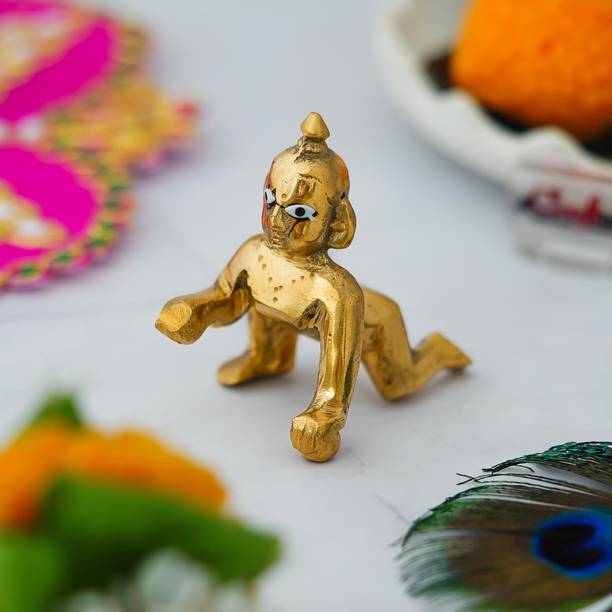 eCraftIndia Brass Little Bal Krishna Idol Statue for Home Temple (Size 1) Decorative Showpiece  -  5.5 cm