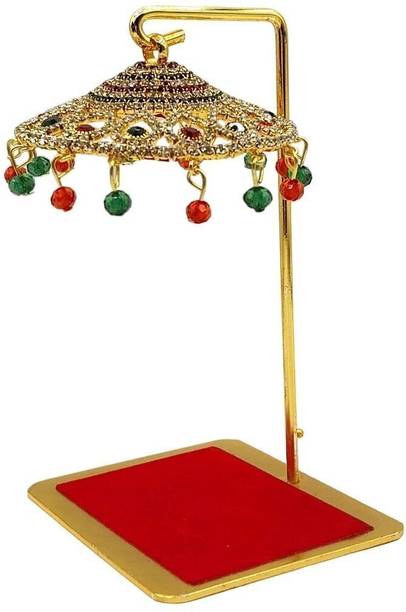 Tej Gifts Metal Umbrella Chhatra with Hanging Crystals for God Idol,Car Dashboard Decorative Showpiece  -  12.4 cm