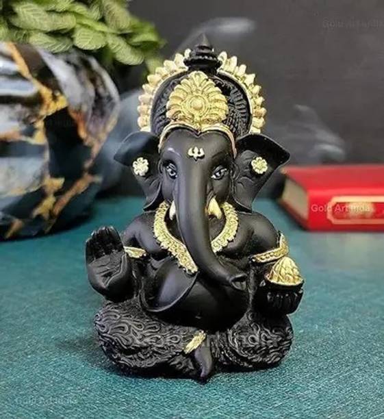 VEEREN Black Ganesha Statue/idol /murti for home/office/room Resin Decorative Showpiece Decorative Showpiece  -  8.75 cm
