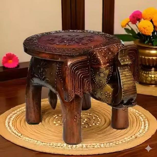Bhavya ArtAndCraft Premium Rajasthani Elephant Accent Stool Decorative Showpiece Solid Wood Home Temple