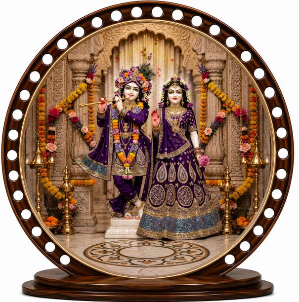 GIFTBHARAT Radha Krishna HD Photo | Divine Krishna Flute Design | Car Dashboard, Home Decorative Showpiece - 10 cm