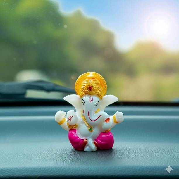 ArteVatika Marble Mini Ganpati Murti with Golden Mukut Statue for Home, Office & Gift Decorative Showpiece  -  5 cm