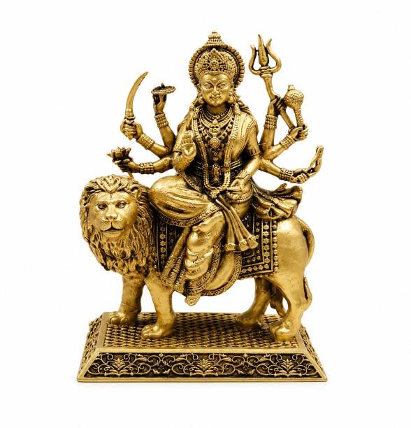 Shree Swarn Akarshan Shree Swarn Akarshan 100% Pure Brass Maa Durga Idol on Lion with Base Decorative Showpiece  -  8.5 cm