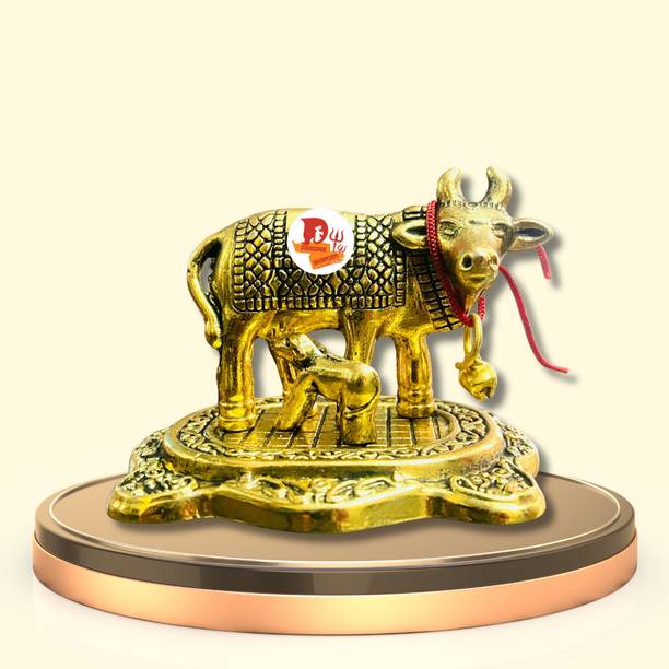 EliteTouch Metal Murti Kamdhenu Cow & Calf | Nandi Cow | Cow & Calf idol Decorative Showpiece  -  7 cm