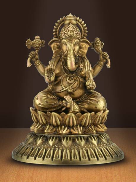 Shilpkala Kamal Ganpati Brass Idol for Home Temple Decor & Gift- 60 mm Decorative Showpiece  -  6 cm