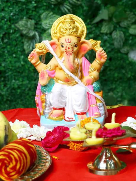 Bossify Eco-Friendly Clay Ganesha Idol Ganeshji Murti Ganpati For Visarjan 8.5 Inch Decorative Showpiece  -  21 cm