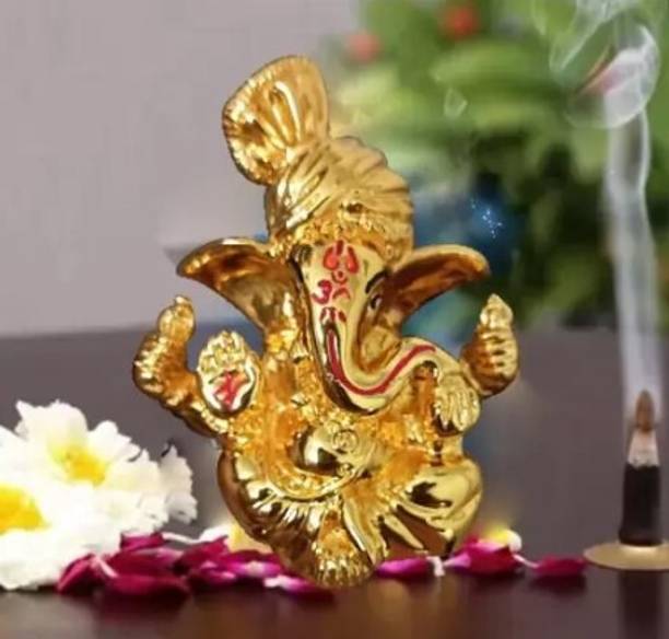shyam lalla handicraft Car Deskboard Ganesha god Idol Gold Plated Ganesh(Goldenen) Decorative Showpiece  -  8 cm