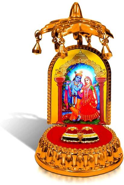 Uniqon Radha Krishna Charan Paduka and Umbrella Chhatra God Idol, Car Dashboard/office Decorative Showpiece  -  10.5 cm