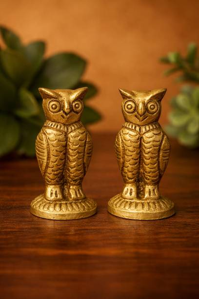 Mojo Jojo Mojo Jojo Pure Brass Owl Figurines Set of 2 Decor Decorative Showpiece  -  5.5 cm