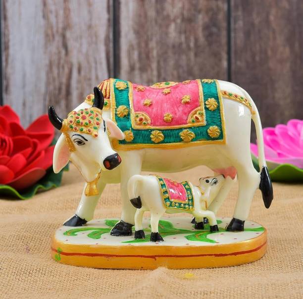 avenew cow calf in marble dust resin handmade cow Decorative Showpiece  -  10.3 cm